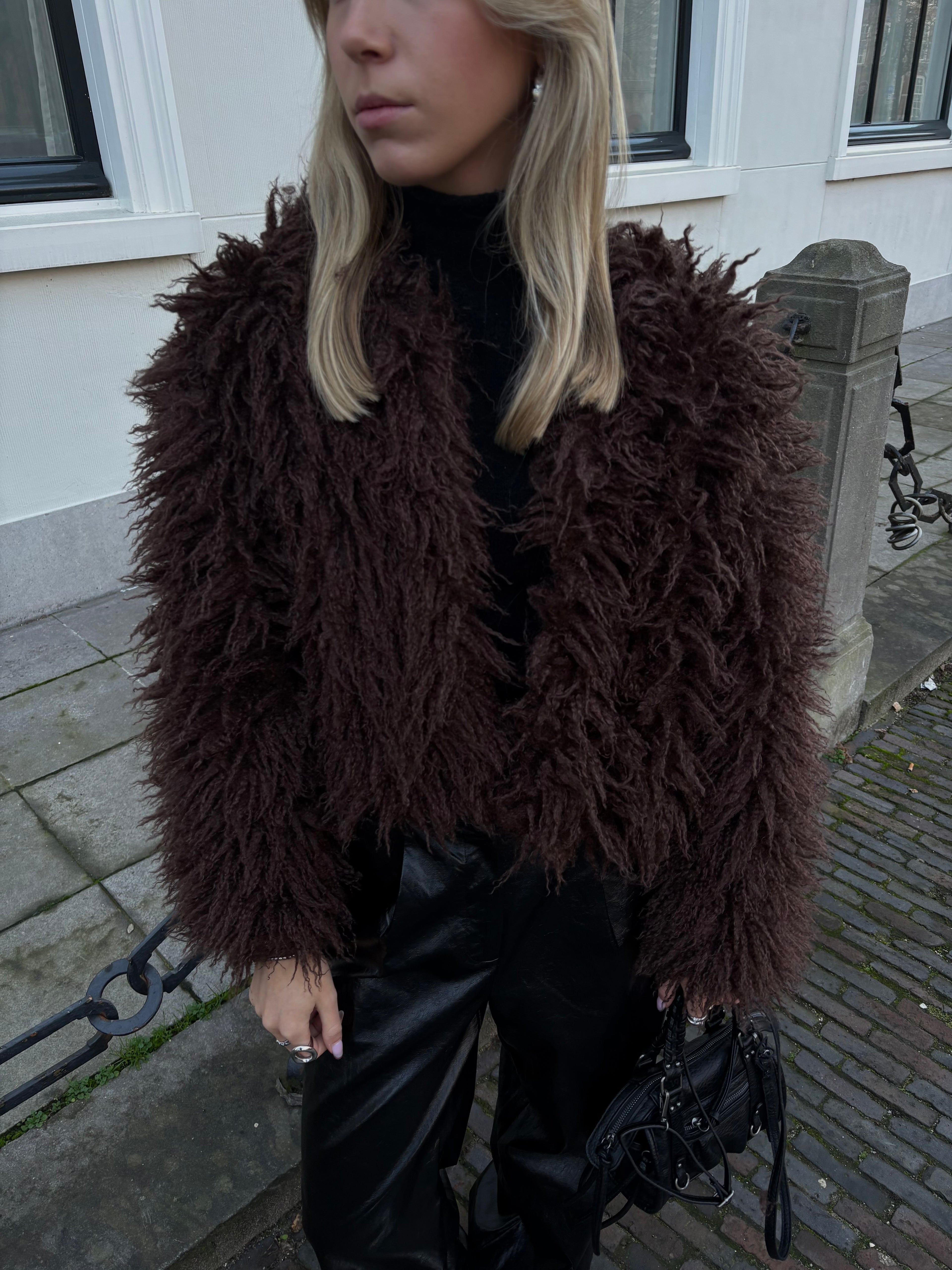 Tess furry jacket brown