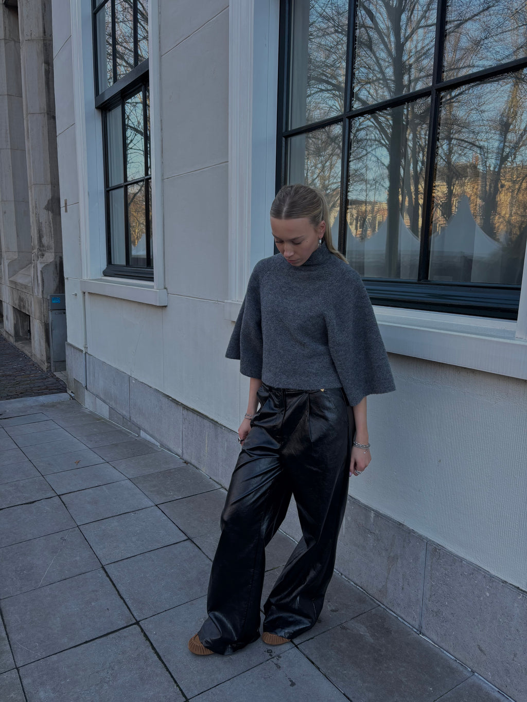 Naomi wide leg leather pants black