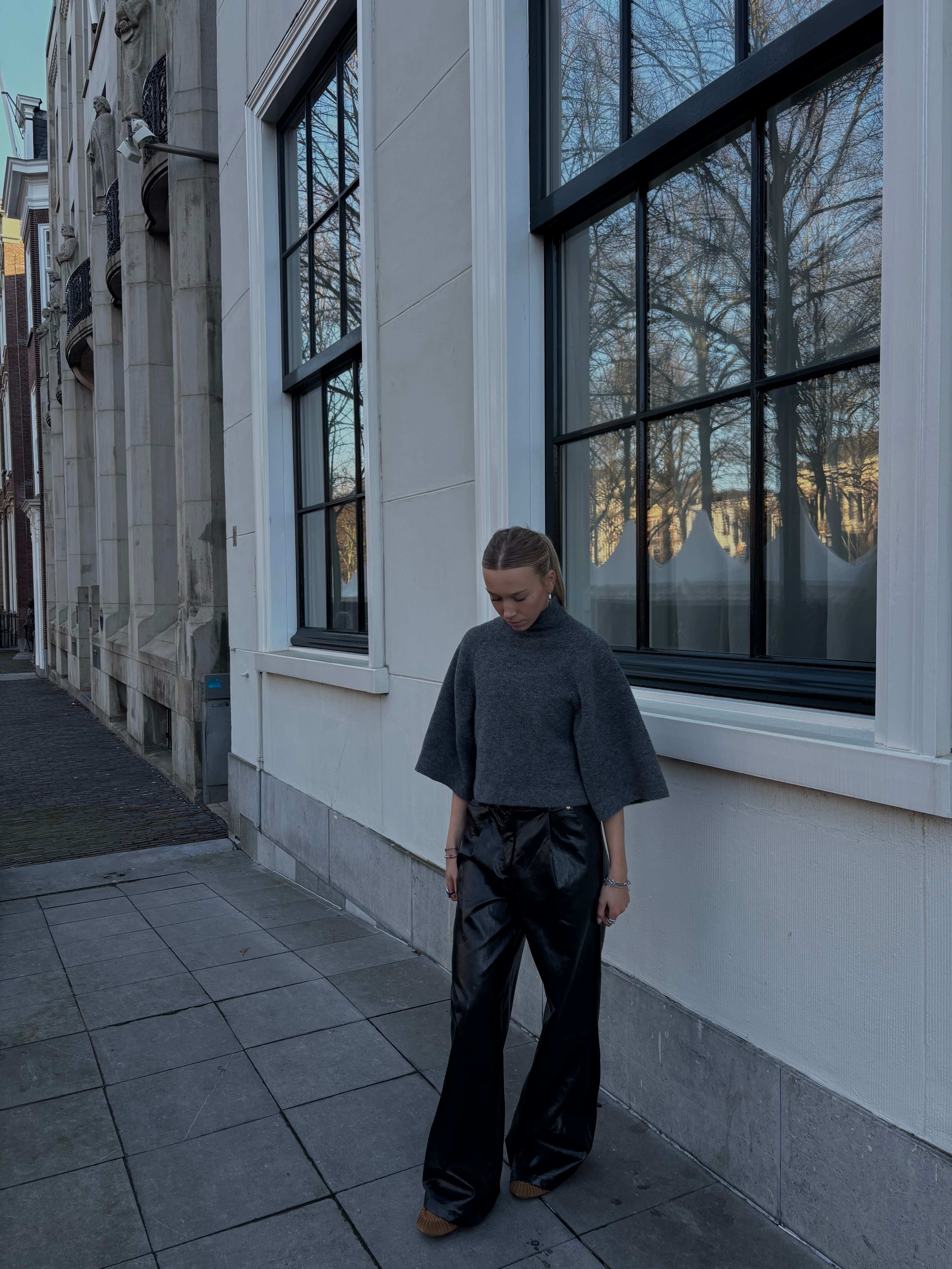 Naomi wide leg leather pants black