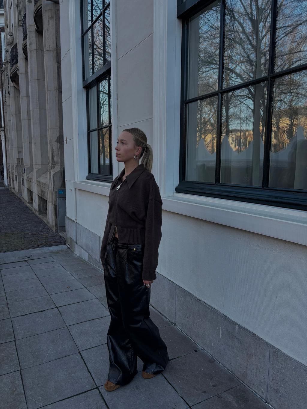 Jade zipper knit brown