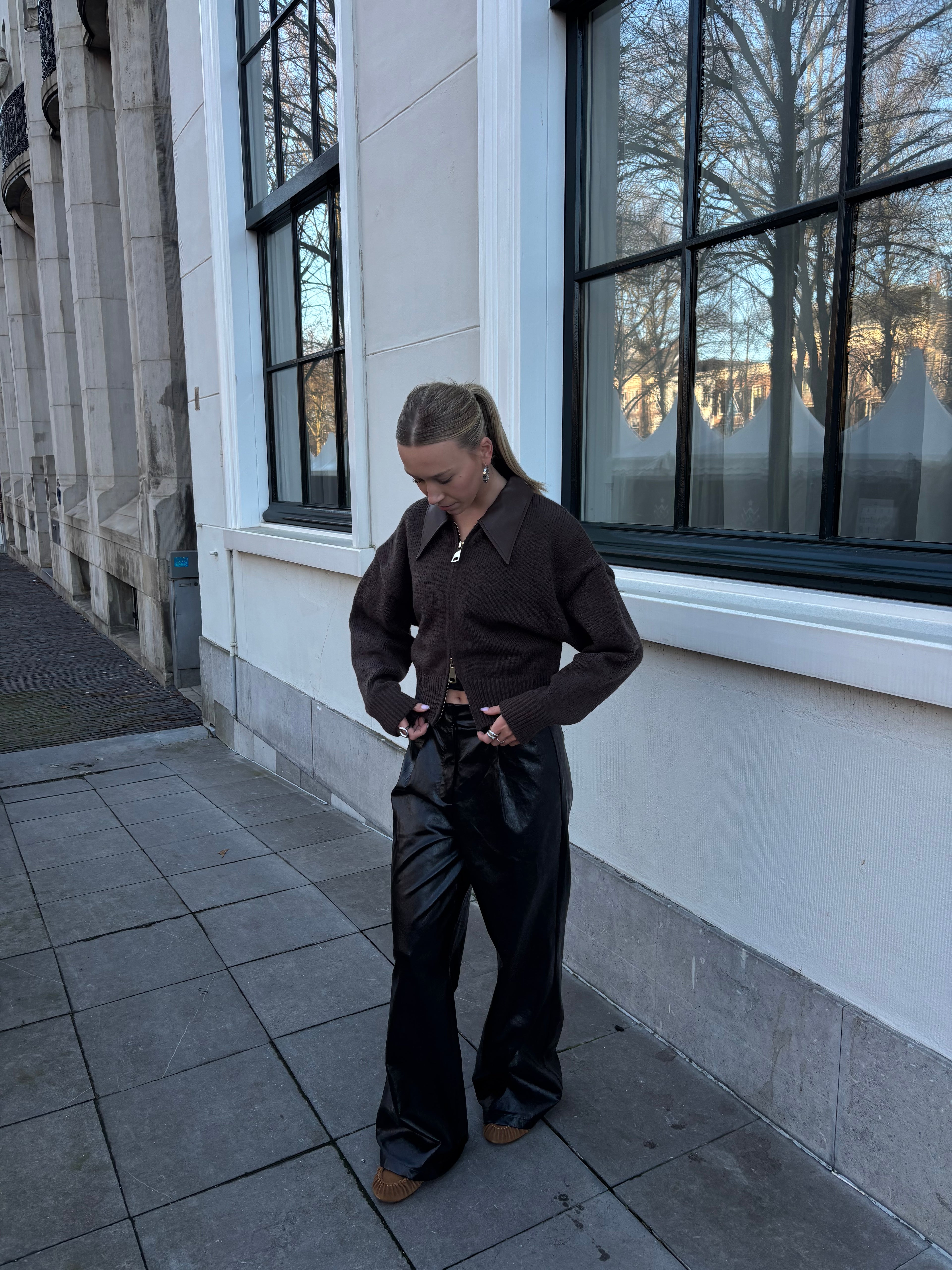 Jade zipper knit brown