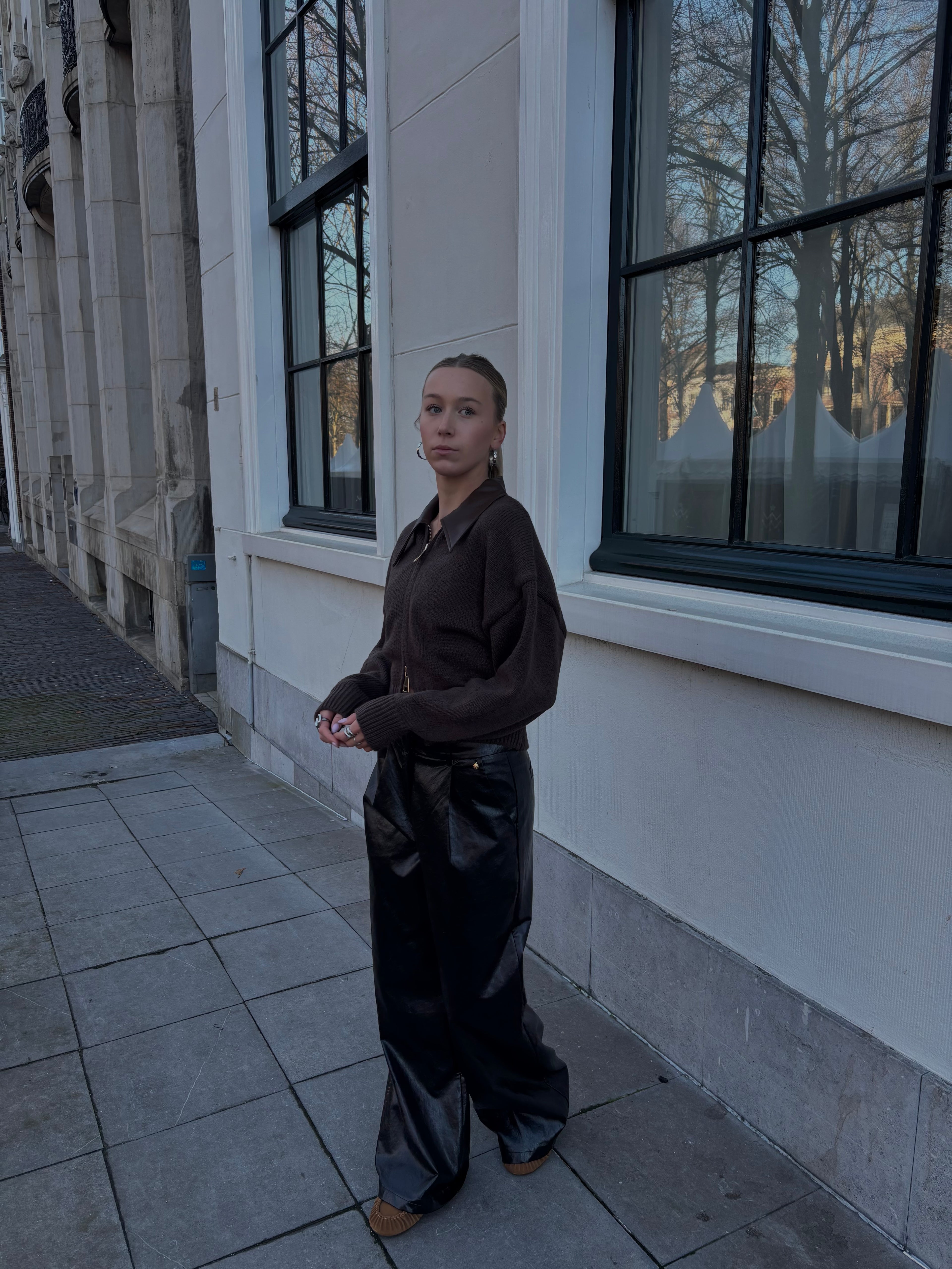 Jade zipper knit brown