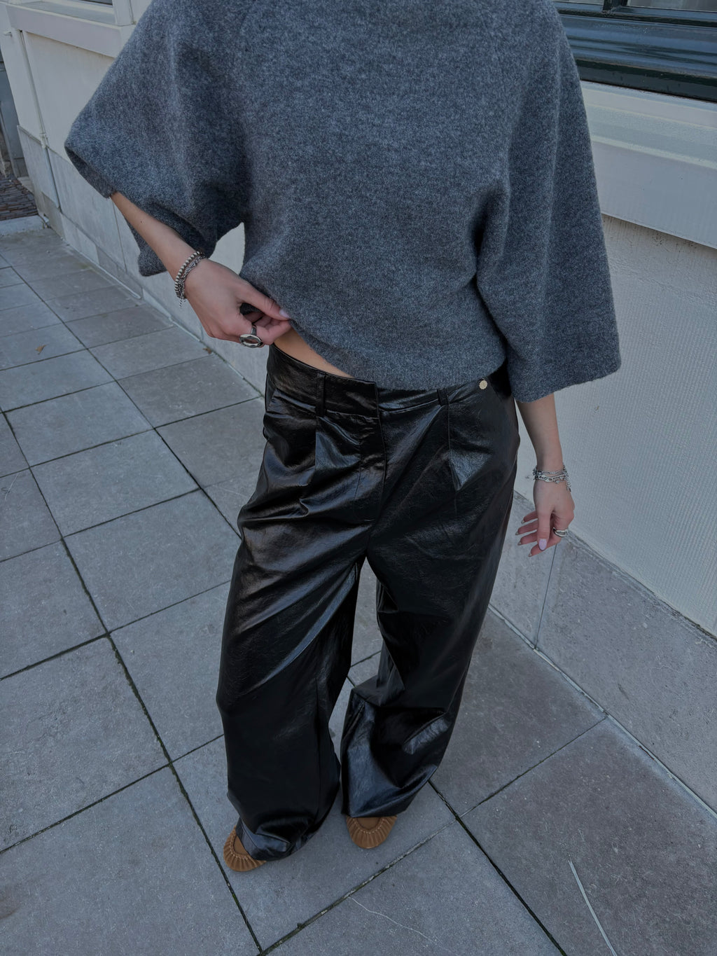 Naomi wide leg leather pants black