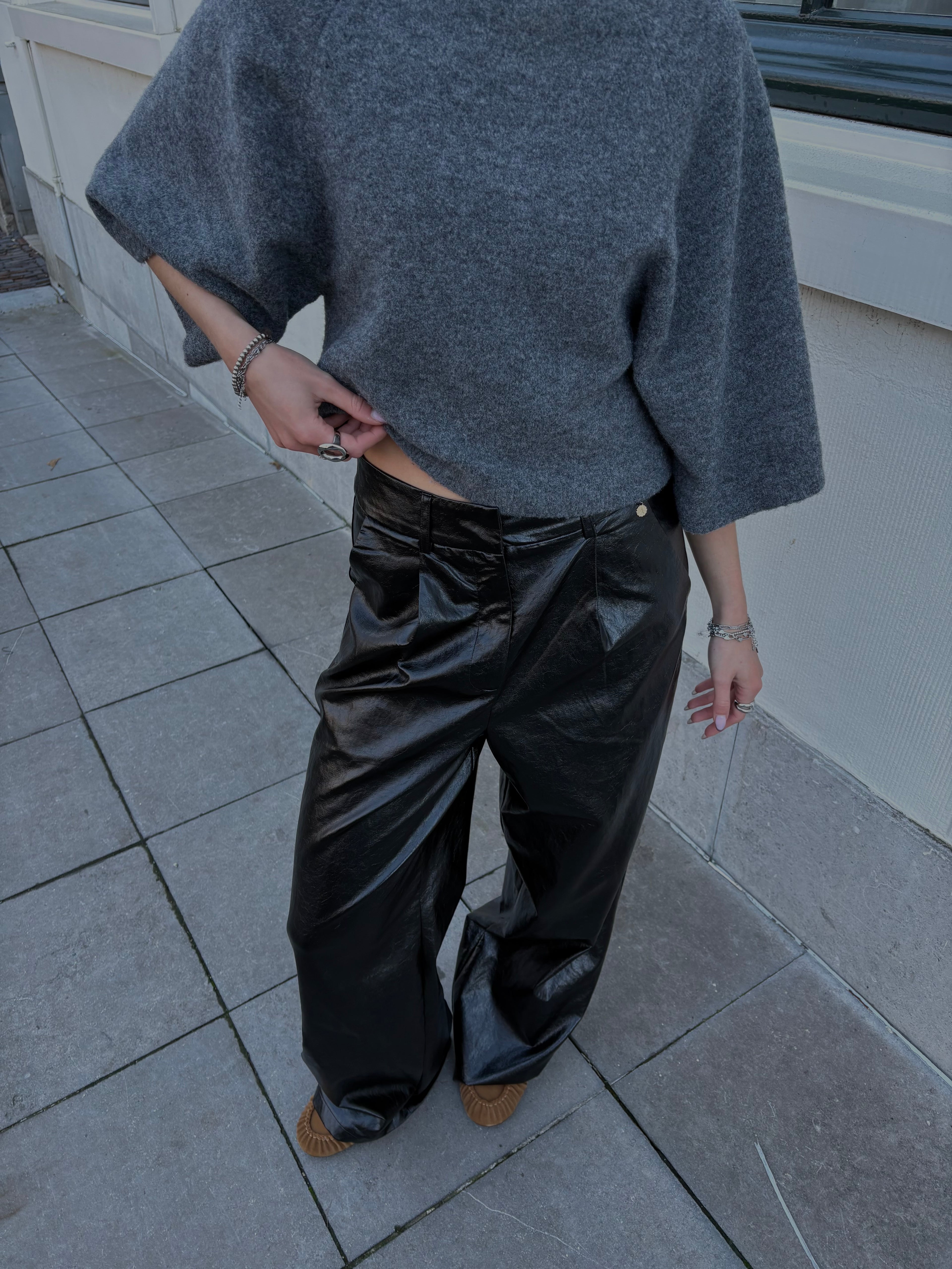 Naomi wide leg leather pants black